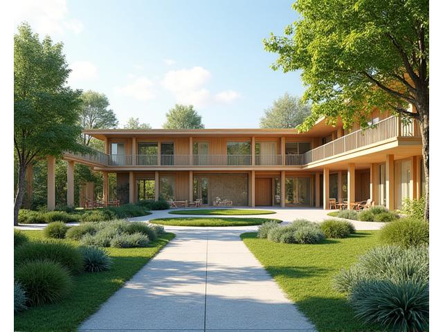 Modern educational facility with rainwater harvesting and open green spaces